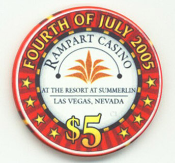 Rampart Casino 4th of July 2005 $5 Casino Chip