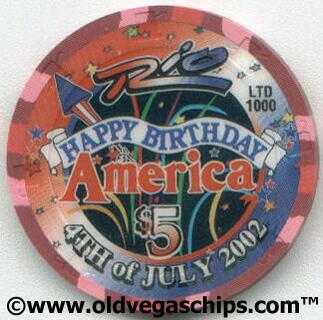 Las Vegas Rio 4th of July 2002 $5 Casino Chips