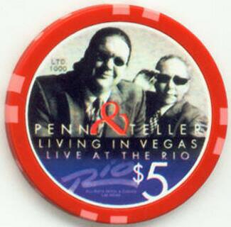 Rio Casino Penn & Teller 2002 $5 Casino Chip