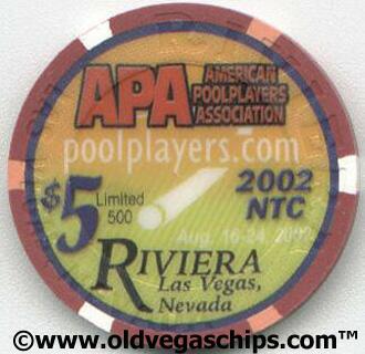 Las Vegas Riviera APA Tournament 2002 NTC $5 Casino Chip