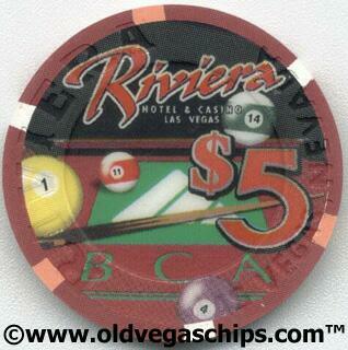 Riviera BCA Pool Tournament 2002 $5 Casino Chip