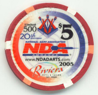 Riviera NDA 20th Anniversary 2005 $5 Casino Chip