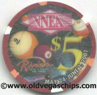 Riviera VNEA Pool Tournament 2001 $5 Casino Chip
