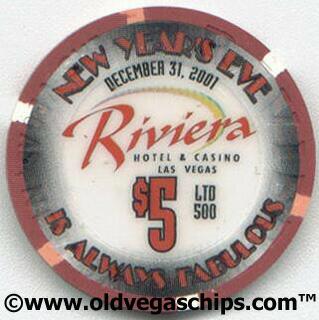 Las Vegas Riviera Happy New Year 2002 $5 Casino Poker Chip