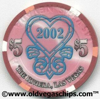 Las Vegas Riviera Valentine's Day 2002 $5 Casino Poker Chips
