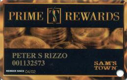 Sam's Town Casino Prime Rewards Slot Club Card
