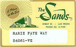 Sands Casino Player Credit Card
