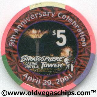 Las Vegas Stratosphere Tower 5th Anniversary $5 Casino Chip