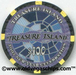 Las Vegas Treasure Island New Year 2002 $100 Casino Poker Chip