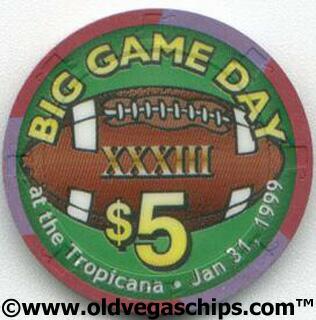 Tropicana Superbowl 1999 $5 Casino Chip